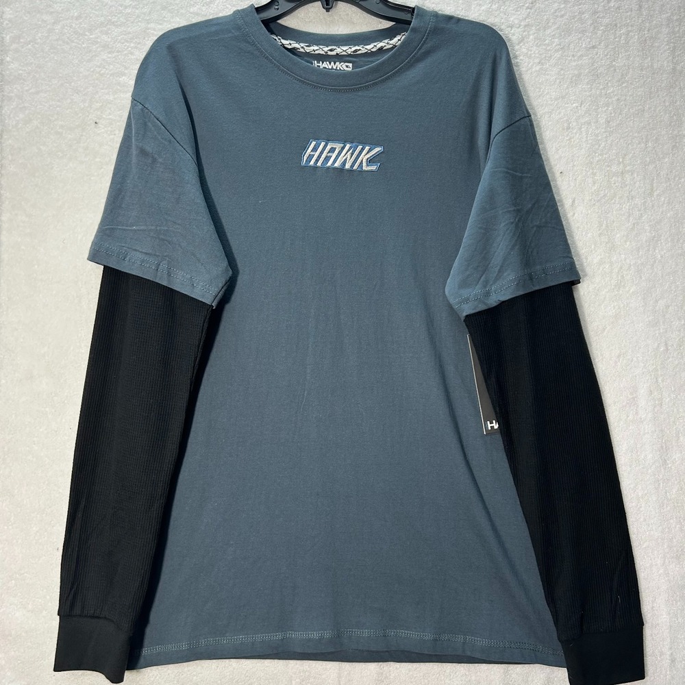 Tony Hawk Mens Size L Blue Long Sleeve Drop Down Graphic Tee Shirt (L3)